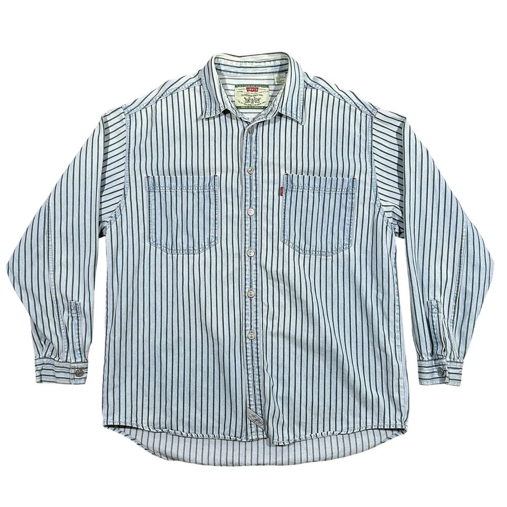 Vintage Y2K Levi’s Denim Shirt Men’s Large Railroad Stripe Long Sleeve Button Up